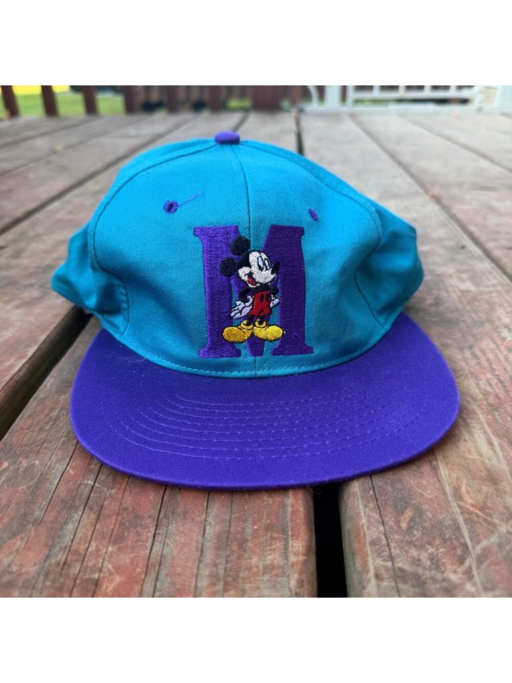 Vintage Mickey Mouse Snapback Hat Teal & Purple Embroidered Adjustable Cap Disne